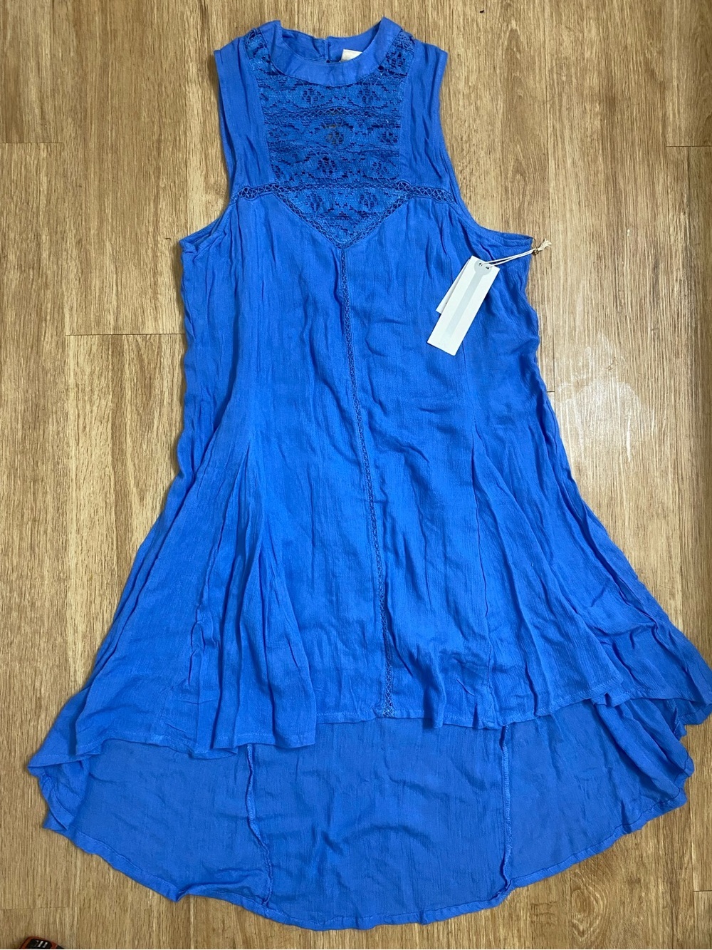 Lagaci Vibrant Blue Sleeveless High-Low Dress with Lace Yoke - Picture 2 of 5